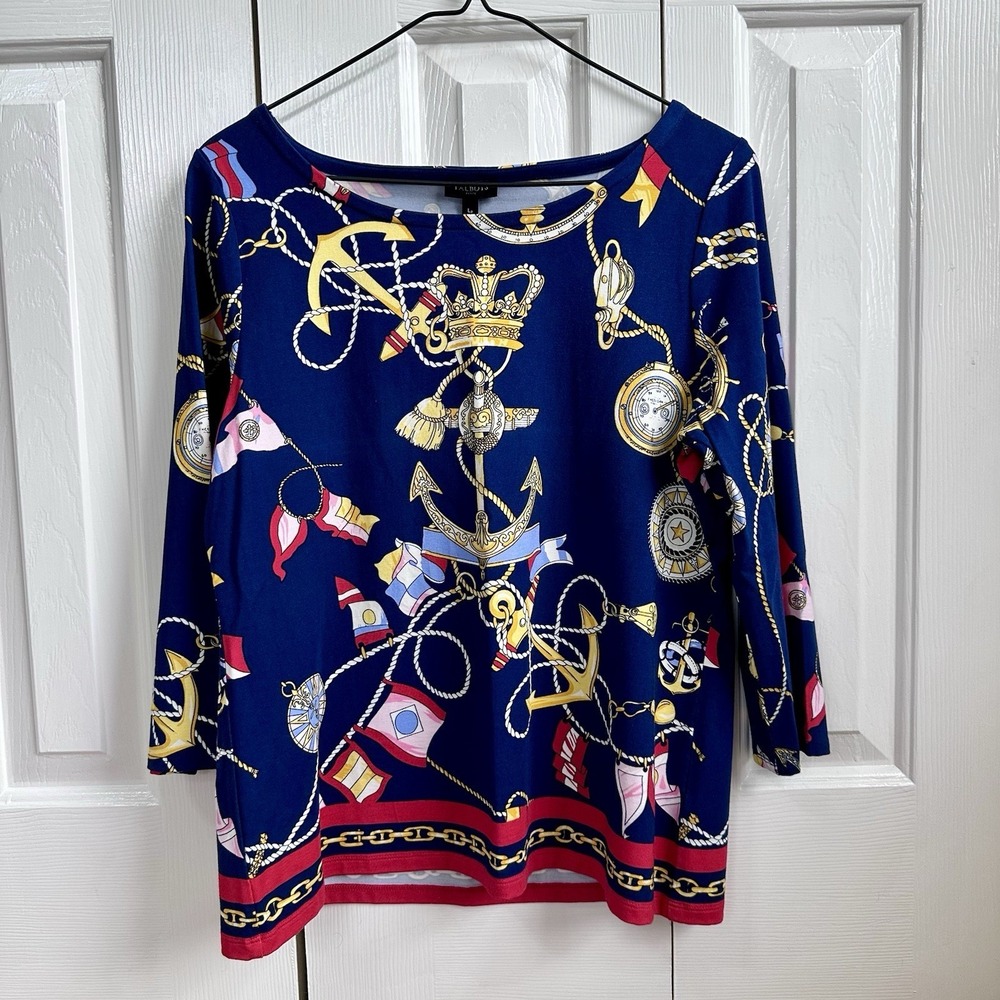 Talbots Women's PL Multicolor Nautical Lightweight Soft Pullover Long Sleeves